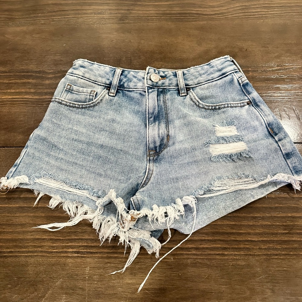 PacSun Frayed Light Blue Jean Shorts High Rise Festival 24